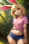 abbey anthro blonde_hair bottomwear clothing female hair navel shorts solo mindry lagomorph leporid mammal rabbit