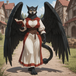 anthro beak book breasts classy clothing dress feathers female medieval non-mammal_breasts school solo wings yellow_eyes zoc avian bird hi_res