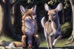 animal_genitalia canid canine cervid duo duo_focus erection female feral forest forest_background fox genitals group hi_res lipsticking male male/female mammal nature nature_background nude penis penis_tip plant predator/prey sheath tree venisoncreampie