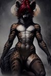 andromorph anthro clothing genitals halo intersex legwear pussy smoke solo stockings redactedpaws hyaenid hybrid mammal mephitid skunk striped_hyena