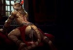 after_anal anthro balls bodily_fluids butt cum cum_inside forced forced_prostitution genital_fluids genitals male prostitution sex_slave solo whip_mark hyperion felid khajiit mammal