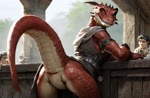 animal_genitalia anthro butt cloaca female genitals presenting presenting_cloaca presenting_hindquarters raised_tail smile solo hyperion lizardman reptile scalie animated hi_res webm