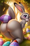 anthro blush butt disney easter_egg egg female forest forest_background fur genitals kneeling looking_at_viewer looking_back nature nature_background plant presenting pussy raised_tail shocked_expression solo tree zootopia angry_puppy judy_hopps lagomorph leporid mammal rabbit