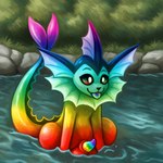 feral genitals male multicolored_body multicolored_eyes multicolored_penis multicolored_tongue partially_submerged penis rainbow_body rainbow_eyes rainbow_penis rainbow_tongue sitting solo tongue thedavid nintendo pokemon eeveelution generation_1_pokemon pokemon_(species) vaporeon hi_res