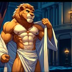 abs anthro clothing felid lamp lion male mammal muscular nipples pantherine pillar shirtless solo undressing wall_(structure) zidanes123