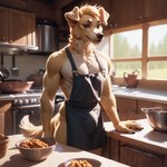 anthro apron big_bulge bird_dog bulge canid canine canis clothing director_homer_26 domestic_dog farm golden_retriever hi_res hunting_dog kitchen kitchen_utensils looking_at_viewer male mammal muscular muscular_anthro muscular_male retriever solo tools