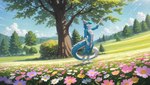anthro athletic blue_body drachenviech fur light male mythology nude outside plant side_view smile solo standing sunlight tree dragon furred_dragon mythological_creature mythological_scalie scalie absurd_res full-length_portrait hi_res portrait wallpaper