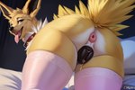 anatomically_correct anatomically_correct_genitalia animal_genitalia animal_pussy anus bed black_pussy bodily_fluids canine_pussy clothed clothed_feral clothing collar dripping eeveelution female feral fluffy fluffy_tail fur furniture generation_1_pokemon genital_fluids genitals inner_ear_fluff jolteon multicolored_body multicolored_fur on_bed open_mouth pokemon pokemon_(species) presenting presenting_anus presenting_pussy puffy_anus pussy pussy_juice pussy_juice_drip solo tongue tongue_out tuft two_tone_body two_tone_fur white_body white_fur yellow_body yellow_fur yiff_ai
