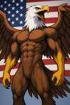 abs anthro athletic athletic_anthro athletic_male beak biceps brown_body claws feathers male muscular muscular_anthro muscular_arms muscular_male muscular_thighs nude open_beak open_mouth pecs screaming solo stars_and_stripes tail_feathers toned-muscles triceps united_states_of_america white_body white_feathers wings birdovo american_eagle accipitrid accipitriform avian bald_eagle bird eagle sea_eagle hi_res