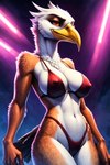 anthro beak bikini breasts clothing feathers female navel nipple_outline panties pinup pose slim slim_body slim_female solo strip_club stripper swimwear tail_feathers underwear birdovo accipitrid accipitriform avian bald_eagle bird eagle sea_eagle hi_res