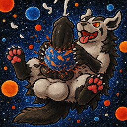 animal_genitalia animal_penis balls big_balls bodily_fluids canine_genitalia canine_penis cum feral genital_fluids genitals knot macro male pawpads penis pink_pawpads planet_destruction planet_penetrated solo space thedavid nintendo pokemon generation_3_pokemon mightyena pokemon_(species) hi_res
