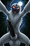 animal_genitalia animal_penis balls big_balls big_penis black_penis bodily_fluids canine_genitalia canine_penis cum fangs feral genital_fluids genitals glowing glowing_eyes knot knot_in_sheath low-angle_view male penis red_eyes sheath solo tongue thedavid nintendo pokemon absol generation_3_pokemon pokemon_(species) absurd_res hi_res