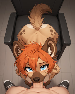 anthro anthro_penetrated big_ears blue_eyes bodily_fluids bottomwear breasts brown_body brown_fur brown_nose butt chair cheerleader cheerleader_outfit clothing duo eyebrows female first_person_view floor footwear freckles fur furniture genitals hair human_on_anthro human_penetrating human_penetrating_anthro inside interspecies leaning leaning_forward looking_at_viewer looking_up looking_up_at_viewer male male/female male_on_anthro male_pov medium_breasts nipples nude on_chair oral oral_penetration orange_hair penetration penis raised_eyebrow saliva sex shoes short_hair short_tail sitting sitting_on_chair slim spots spotted_body spotted_fur tan_body tan_fur sagrael human hyaenid mammal absurd_res hi_res