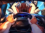 anthro car city day driving duo first_person_view imminent_vore macro steering_wheel vehicle thedavid canid canine canis mammal wolf hi_res