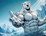 5_fingers abs anthro arctic atmospheric_perspective biceps big_abs big_biceps big_deltoids big_forearm_muscles big_muscles big_pecs big_trapezius big_triceps biped black_eyebrows black_nipples black_nose black_pupils blue_eyes blue_sky broad_shoulders closed_smile dall-e_3 day deltoids detailed_background dutch_angle eyebrows fingernails fingers forearm_muscles foreshortening front_view fur huge_abs huge_biceps huge_deltoids huge_forearm_muscles huge_muscles huge_pecs huge_triceps humanoid_hands ice lake light light_beam light_body light_fur looking_at_viewer male manly monotone_body monotone_skin mountain mouth_closed muscular muscular_arms muscular_humanoid muscular_male nails navel nipples nude nude_anthro nude_male obliques offering_hand outside partially_submerged pecs perspective pose pupils quads round_ears serratus sky smile smiling_at_viewer snout snow solo standing standing_in_water sun sunbeam sunlight thick_neck trapezius triceps water wet wet_body wet_fur white_body white_ears white_fur zenithwolf humanoid mammal polar_bear ursid ursine 9:7 blue_theme cool_colors detailed digital_drawing_(artwork) digital_media_(artwork) half-length_portrait hatching_(art) hi_res lighting portrait shaded