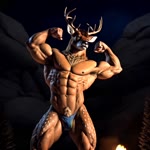 abs anthro antlers bara biceps body_hair bulky_muscles campfire clothing happy_trail horn male muscular muscular_anthro muscular_male muscular_thighs nature neck_tuft night pecs solo solo_focus thong tuft underwear kludgecopter_(director) cervid mammal animated hi_res webm