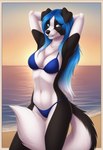 anthro blue_eyes bottomwear breasts butt clothed clothing female fur hair looking_at_viewer smile solo standing tone topwear tuft two white_body humphreyomega janice_carter_(darkduck64) canid canine canis mammal hi_res