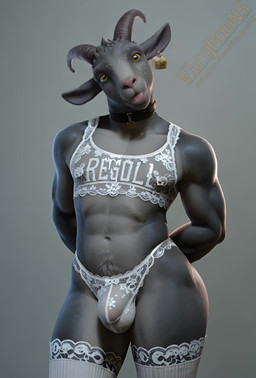 anthro bulge butt choker curvy_figure femboy jewelry lace lace_legwear lace_panties male necklace simple_background teasing vlrgromns fortnite pilgor_(goat_simulator) bovid caprine goat mammal animated hi_res short_playtime webm
