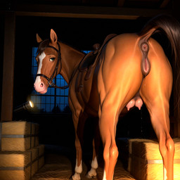 animal_genitalia animal_pussy anus bodily_fluids dark_background equine_genitalia equine_pussy farm female feral flashlight genital_fluids genitals harness hay juicy_anus looking_back night puffy_anus pussy pussy_juice raised_tail saddle solo stable teats pleasedontlook equid equine horse mammal hi_res