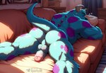 anthro back_muscles backsack balls biped blue_body blue_fur butt erection eyes_closed foreskin fur furniture genitals horn humanoid_genitalia humanoid_penis inside lying male muscular muscular_anthro muscular_male nude on_front on_sofa penis penis_backwards perineum pillow purple_body rear_view sleeping sofa solo sound_effects spots tail text vein veiny_penis zzz sergalbutt monsters_inc sulley monster signature url