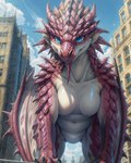 anthro breasts claws dragon featureless_breasts featureless_crotch female flying_wyvern monster_hunter non-mammal_breasts nude pink_body pink_rathian pink_scales rath_wyvern rathian scales scalie solo video_games winged_arms wings wyvern