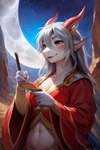 anthro blue_eyes clothing female fur hair horn robe silver_hair solo white_body white_fur mindry voxx_(mindry) dragon moon_dragon