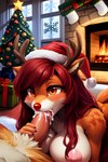 absurd_res ailurid anthro antlers blush bodily_fluids breasts canid canine cervid christmas_clothing christmas_headwear christmas_tree clothing cum cum_in_mouth cum_inside duo fellatio fellatio_pov female fireplace first_person_view fox fur genital_fluids genitals hair hat headgear headwear hi_res horn hybrid living_room male male/female mammal mr_diddlez nipples oral orange_body orange_eyes orange_fur penile penis pink_nipples plant red_hair red_nose red_panda rosso_(mr_diddlez) santa_hat sex tangerine_(mr_diddlez) tree