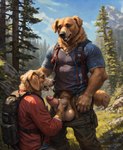 absurd_res anthro balls big_balls bird_dog bodily_fluids canid canine canis cum cum_in_mouth cum_inside cum_on_face domestic_dog dominant dominant_male duo erection fellatio forest genital_fluids genitals golden_retriever hand_on_head hand_on_penis hi_res humanoid_genitalia humanoid_penis hunting_dog looking_pleasured male male/male mammal muscular muscular_male nature nature_background oral penile penis plant retriever sex submissive submissive_male tree ursid ursine zerpl