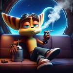 alien anthro cigarette furniture lombax lounging male mammal on_sofa ratchet ratchet_and_clank science_fiction sitting sitting_on_sofa smoking sofa solo space space_station zero293