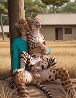 anal anal_orgasm anal_penetration animal_genitalia animal_penis anthro anthro_on_feral anthro_penetrating anthro_penetrating_feral anus ball_size_difference balls bestiality bite bodily_fluids bottomless building clothed clothing cum duo ejaculation ejaculation_while_penetrated eyes_closed feline_genitalia feline_penis feral feral_penetrated genital_fluids genitals grass long_sleeves male male/male on_bottom on_top open_mouth orgasm_face outside paws penetration penile penile_penetration penis penis_in_ass plant reverse_cowgirl_position sex shoulder_bite size_difference tail tree cayuse felid feline jaguar leopardus mammal ocelot pantherine hi_res