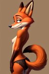 anthro blush breasts butt clothing crossgender disney female femboy fur girly green_eyes looking_at_viewer looking_back nipples panties presenting raised_tail side_view simple_background smile smiling_at_viewer solo underwear zootopia angry_puppy nick_wilde canid canine fox mammal