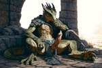 animal_genitalia anthro armor big_penis cloaca cloacal_cock clothed clothing genitals huge_penis male partially_clothed penis sitting solo hyperion lizard lizardman reptile scalie attempted_signature