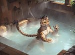 anthro felid feline green_eyes hot_spring leopard leopard_cat male mammal nekojishi nude onsen orion_12 pantherine pecs prionailurus solo spots tail water yan_shu_chi