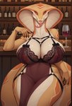 anthro apode beverage big_breasts breasts clothing female legless serpentine solo tongue draconcopode scalie viper_(x-com) hi_res