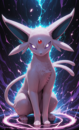 3_fingers 3_toes aura feet feral fingers fur glowing long_ears long_tail looking_at_viewer male mischievous_expression paws psychic_energy psychic_powers purple_body purple_fur purple_sclera sitting sitting_on_ground smile smiling_at_viewer solo symbol tail toes yiff_ai_(director) nintendo pokemon eeveelution espeon generation_2_pokemon pokemon_(species) hi_res