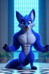 animated anthro canid canine fox grow growing growth larger_male macro magic_user male mammal muscular size_difference solo tall taller thebluefox