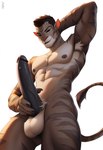 2024 abs anthro athletic athletic_anthro athletic_male biceps big_penis black_lips black_nipples black_penis brown_body brown_fur brown_hair dark_hair fur genitals hair humanoid_face humanoid_genitalia humanoid_penis humanoid_pointy_ears inviting lips looking_at_viewer low-angle_view male male_focus multicolored_body multicolored_fur muscular muscular_male navel nipples nude pecs penis seductive solo striped_body striped_fur stripes tuft vein veiny_penis avaru avaru_(character) deity demon felid feline humanoid hybrid mammal hi_res tagme