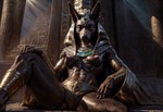 anthro chair female furniture looking_at_viewer queen royalty solo throne visible_nipples ruski218 anubis anubian_jackal canid canine canis deity jackal mammal hi_res