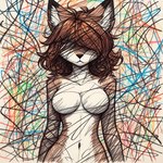 anthro breasts canid canine colorful director_sunshine featureless_breasts female fox hair hair_over_eyes mammal simple_background solo standing