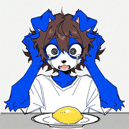 anthro bodily_fluids clothing crazy_eyes crying furniture hand_on_head lemon male plate shirt solo table tears topwear renz rennii_(renz) border_collie canid canine canis collie domestic_dog herding_dog mammal pastoral_dog sheepdog