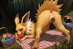 animal_genitalia animal_pussy anus ass_up basket bedroom_eyes berry breath butt canine_genitalia canine_pussy container female feral food forest fruit genitals holding_object licking light light_beam narrowed_eyes picnic picnic_blanket plant pokeball presenting presenting_hindquarters purple_eyes pussy seductive solo steaming_body sunbeam sunlight teasing tongue tongue_out tree fluffscaler nintendo pokemon eeveelution generation_1_pokemon jolteon pokemon_(species) hi_res