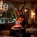 amber_eyes anthro big_breasts black_clothing black_fingernails black_latex black_nose blurred_background bovid_horn breasts brown_body brown_fur cake candle chair chandelier cleavage clothed clothing container curtains cutlery dairy_products dessert detailed_background eyelashes facial_markings female fingers flame food fork fruit fur furniture gem glass glass_container glistening glistening_clothing head_markings holding_object horn inner_ear_fluff inside jewelry kitchen_utensils lamp latex latex_clothing markings minidress mirror necklace number photorealism picture_frame plant plate realistic restaurant solo spiral_horn standing table tongue tools tuft wall_(structure) whipped_cream window silvicultor antelope bongo_(antelope) bovid bovine mammal spiral-horned_antelope animated watermark webm