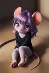 anthro clothing cub female hair hi_res lavender looking_at_viewer mammal mouse murid murine pink_eyes purple_hair rodent solo sweater topwear venisoncreampie young