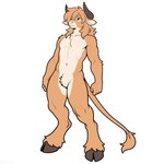 anthro brown_body brown_fur cow_ears featureless_crotch fur hair hooves horn male navel nose nude simple_background solo tail_tuft tuft white_background white_body white_fur direfelis_(director) bovid bovine cattle mammal 1:1 watermark