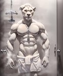 abs absurd_res anthro areola bulge bumblebee95 clothed clothing detailed detailed_fur felid hi_res jewelry lion looking_at_viewer male mammal muscular necklace nipples pantherine pecs realistic solo standing topless towel vein wet wet_body