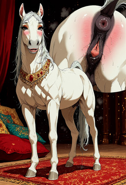 animal_genitalia animal_pussy anus arabian bodily_fluids butt clitoral_winking clitoris dripping equine_genitalia equine_pussy female feral fur genital_fluids genitals looking_at_viewer nipples presenting pussy pussy_juice solo teats diddlier equid equine horse mammal pony absurd_res hi_res