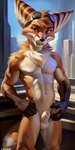 animal_genitalia anthro balls canid canine eyewear eyewear_on_head fox fully_sheathed fur genitals goggles goggles_on_head hardfurry hybrid lombax male mammal nude ratchet_and_clank sheath solo