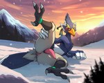 anthro anus genitals male mountains penis presenting presenting_anus snow solo sunset talons lightning7 revali hi_res