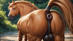 anatomically_correct anatomically_correct_anus anatomically_correct_genitalia animal_genitalia anus balls big_balls brown_body brown_fur butt depth_of_field detailed_fur equine_anus equine_genitalia feral fur genitals hair light looking_at_viewer looking_back looking_back_at_viewer male nude outside plant presenting presenting_anus presenting_hindquarters puffy_anus raised_tail realistic rear_view solo notte equid equine horse mammal absurd_res detailed hi_res lighting shaded soft_shading