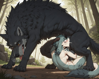 animal_genitalia anthro anthro_on_feral anthro_penetrated balls bestiality blush bodily_fluids breasts claws cum cum_in_mouth cum_inside deep_throat duo fellatio female female_on_feral female_penetrated feral feral_penetrating forest fur genital_fluids genitals horn implied_knotting implied_oral interspecies irrumatio knotting larger_feral larger_male looking_pleasured male male/female male_on_anthro male_penetrating mythology neck_bulge nipples nude oral oral_knotting oral_penetration outside penetration penile penile_penetration penis plant quadruped servicing_from_below sex size_difference smaller_anthro smaller_female smaller_penetrated tail tongue tongue_out tree k01 canid canine canis dragon furred_dragon furred_scalie mammal mythological_creature mythological_scalie scalie wolf hi_res